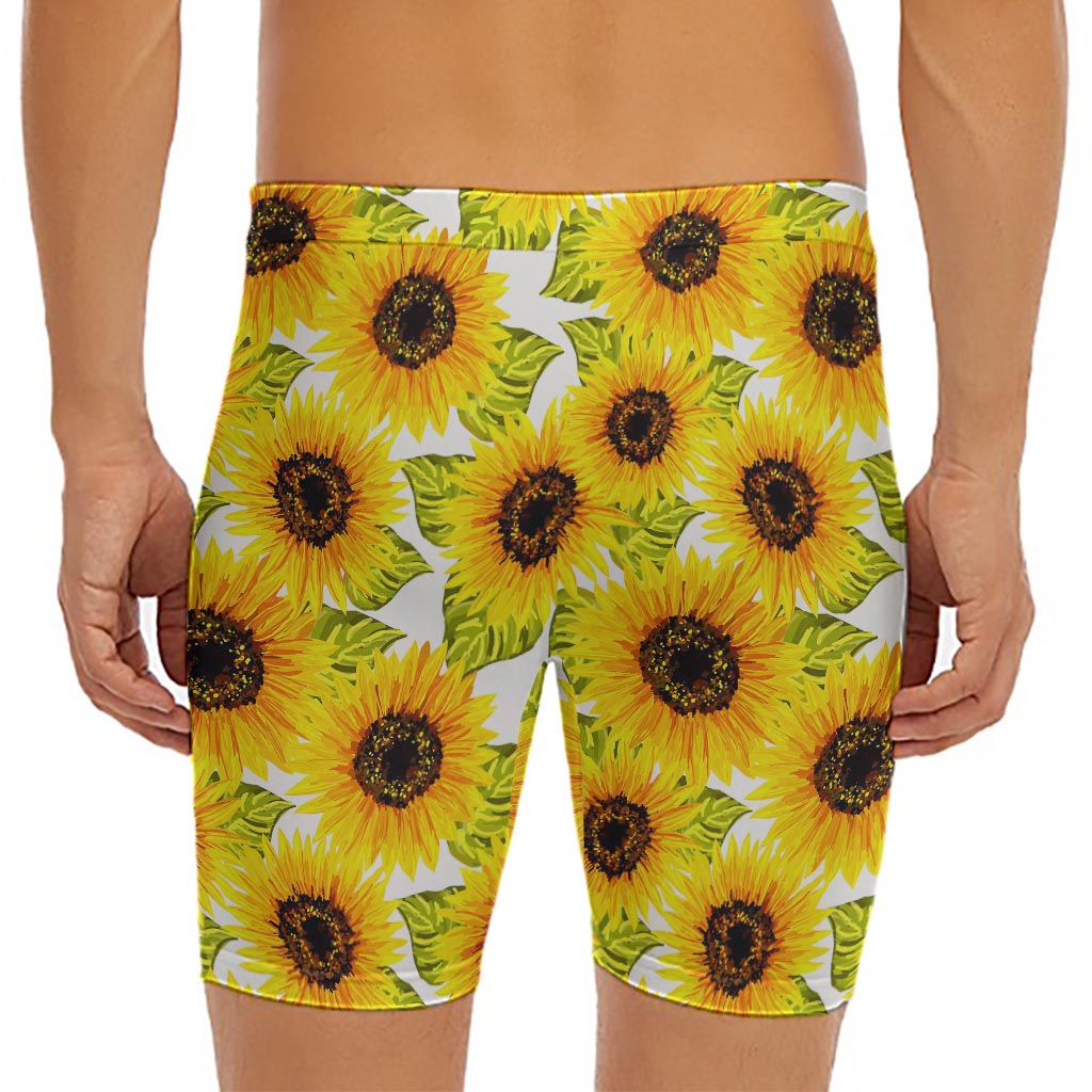 Doodle Sunflower Pattern Print Men's Long Boxer Briefs