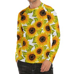 Doodle Sunflower Pattern Print Men's Long Sleeve Rash Guard