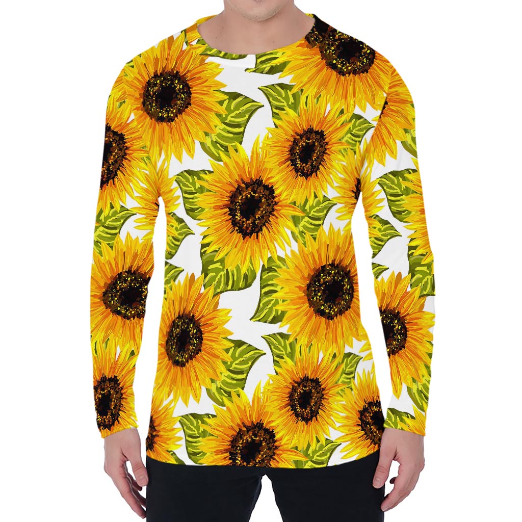 Doodle Sunflower Pattern Print Men's Long Sleeve T-Shirt