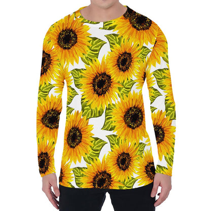Doodle Sunflower Pattern Print Men's Long Sleeve T-Shirt