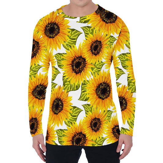 Doodle Sunflower Pattern Print Men's Long Sleeve T-Shirt