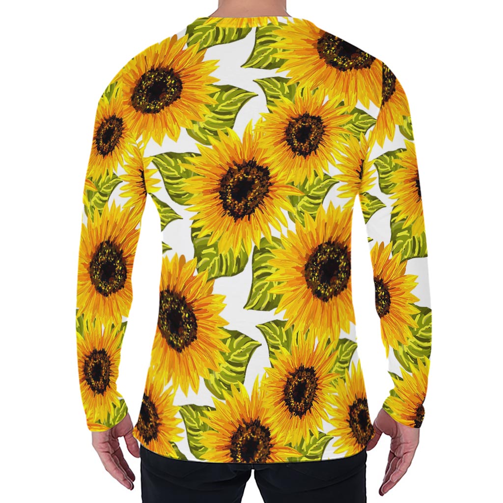 Doodle Sunflower Pattern Print Men's Long Sleeve T-Shirt