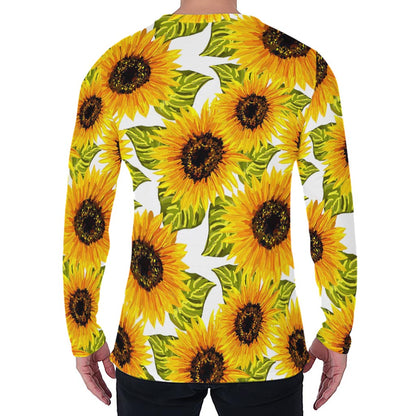 Doodle Sunflower Pattern Print Men's Long Sleeve T-Shirt