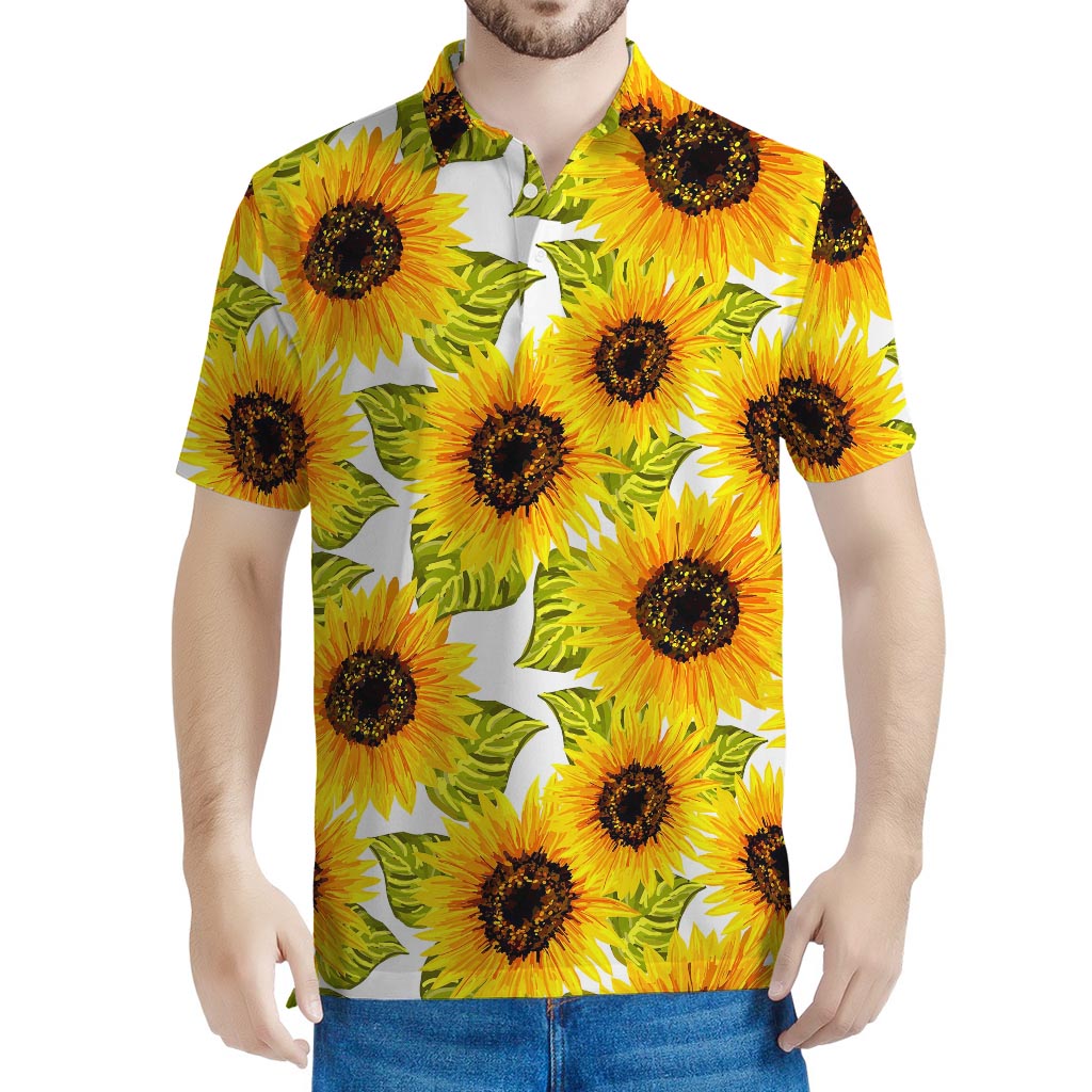 Doodle Sunflower Pattern Print Men's Polo Shirt