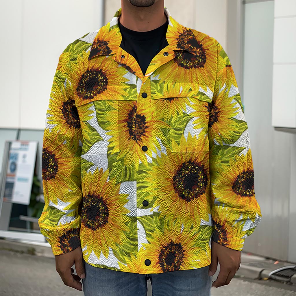 Doodle Sunflower Pattern Print Men's Shirt Jacket