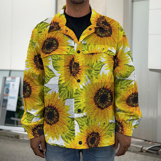 Doodle Sunflower Pattern Print Men's Shirt Jacket