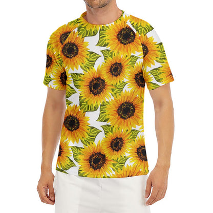 Doodle Sunflower Pattern Print Men's Short Sleeve Rash Guard