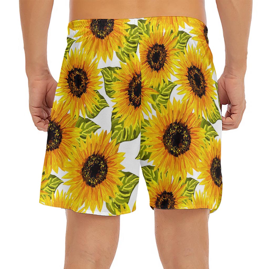 Doodle Sunflower Pattern Print Men's Split Running Shorts