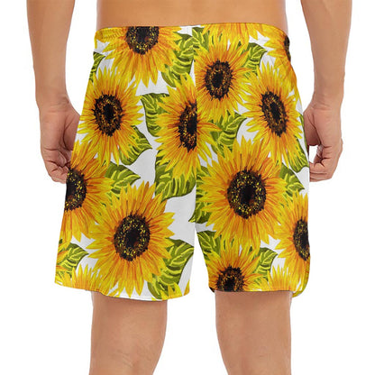 Doodle Sunflower Pattern Print Men's Split Running Shorts
