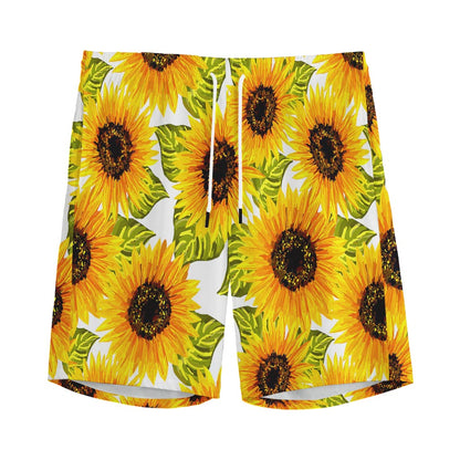 Doodle Sunflower Pattern Print Men's Sports Shorts