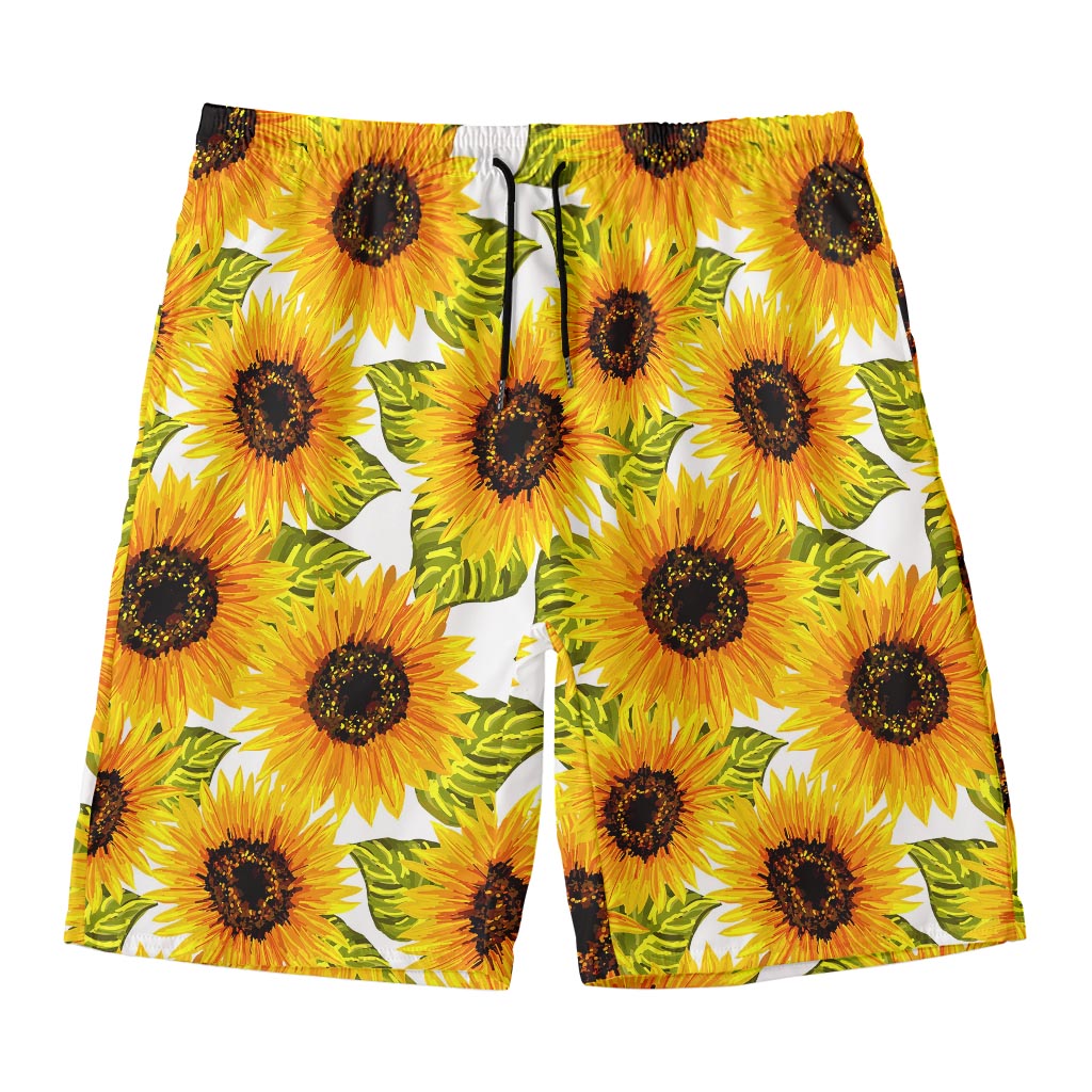 Doodle Sunflower Pattern Print Men's Swim Trunks