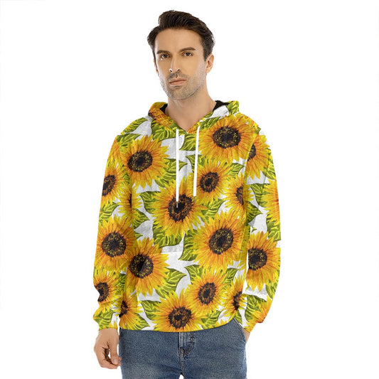 Doodle Sunflower Pattern Print Men's Velvet Pullover Hoodie