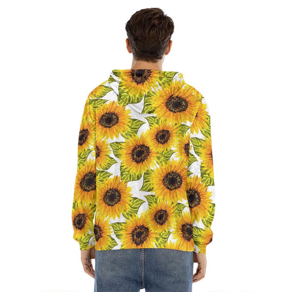 Doodle Sunflower Pattern Print Men's Velvet Pullover Hoodie