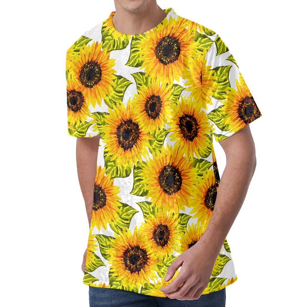 Doodle Sunflower Pattern Print Men's Velvet T-Shirt