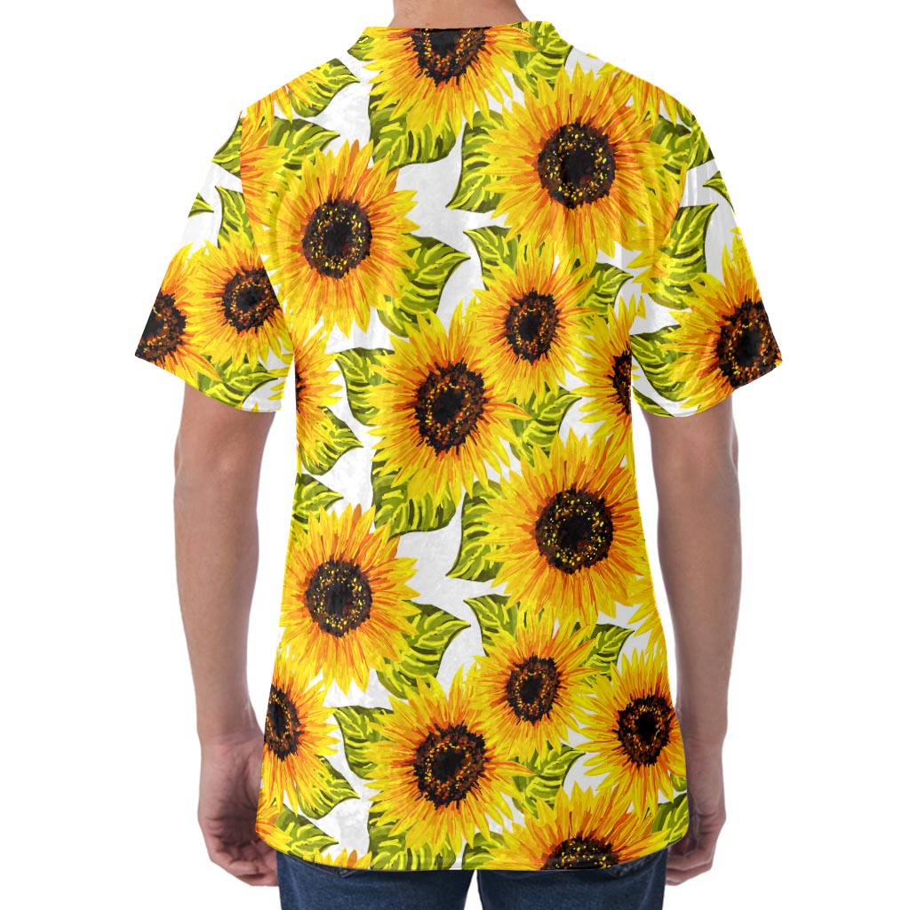 Doodle Sunflower Pattern Print Men's Velvet T-Shirt