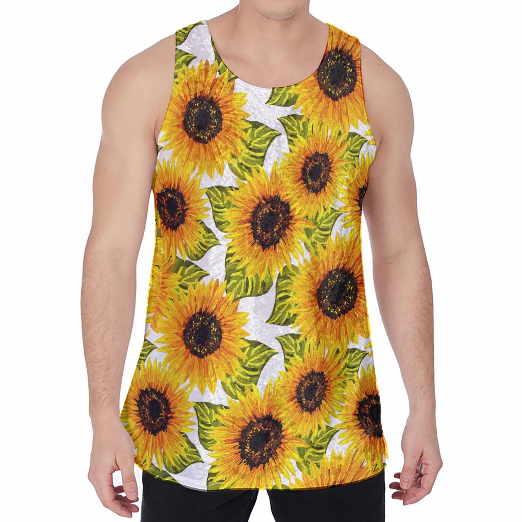 Doodle Sunflower Pattern Print Men's Velvet Tank Top