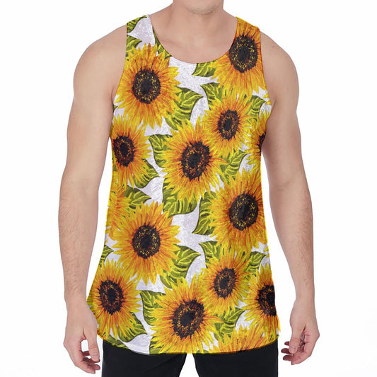 Doodle Sunflower Pattern Print Men's Velvet Tank Top