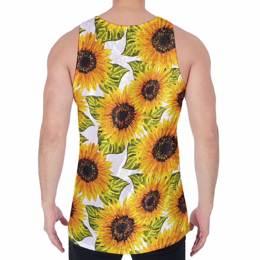 Doodle Sunflower Pattern Print Men's Velvet Tank Top