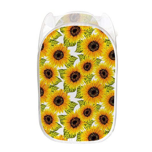 Doodle Sunflower Pattern Print Mesh Laundry Hamper