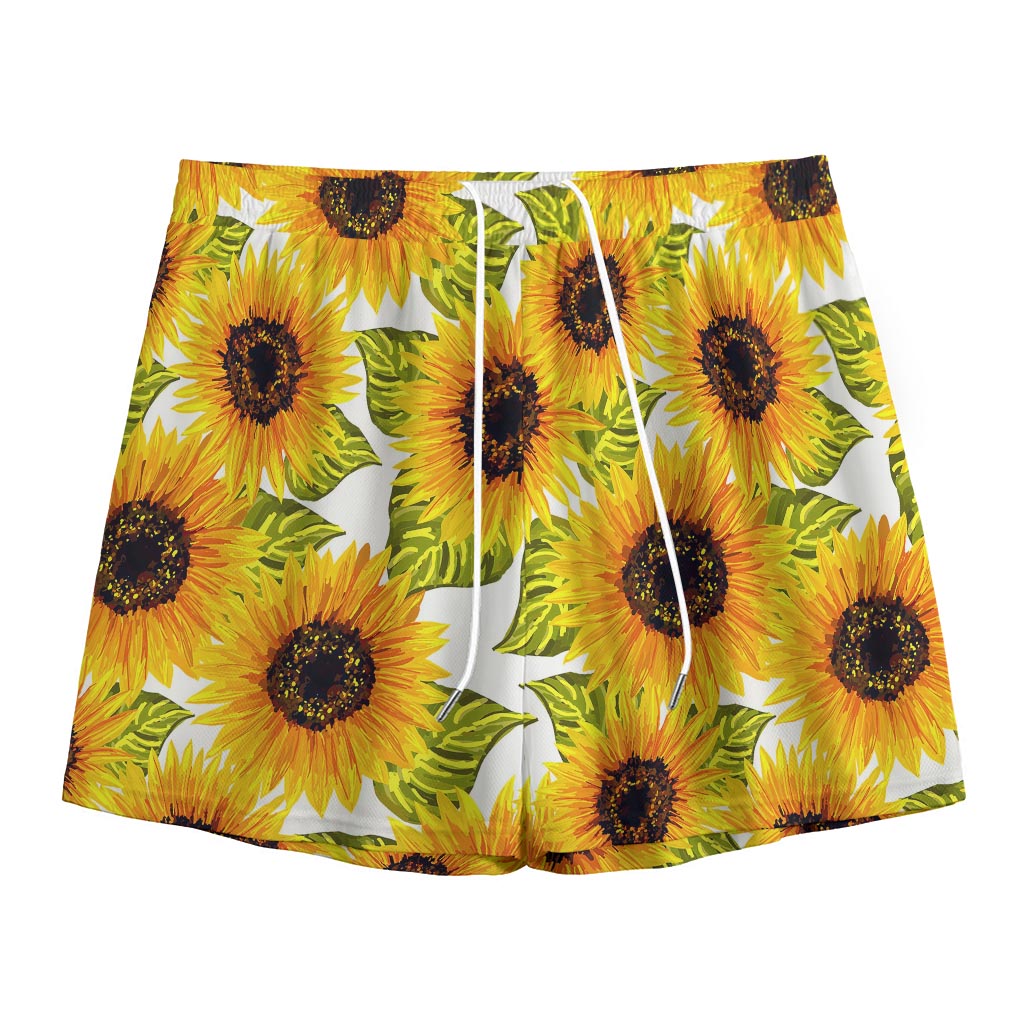 Doodle Sunflower Pattern Print Mesh Shorts