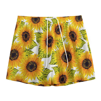 Doodle Sunflower Pattern Print Mesh Shorts