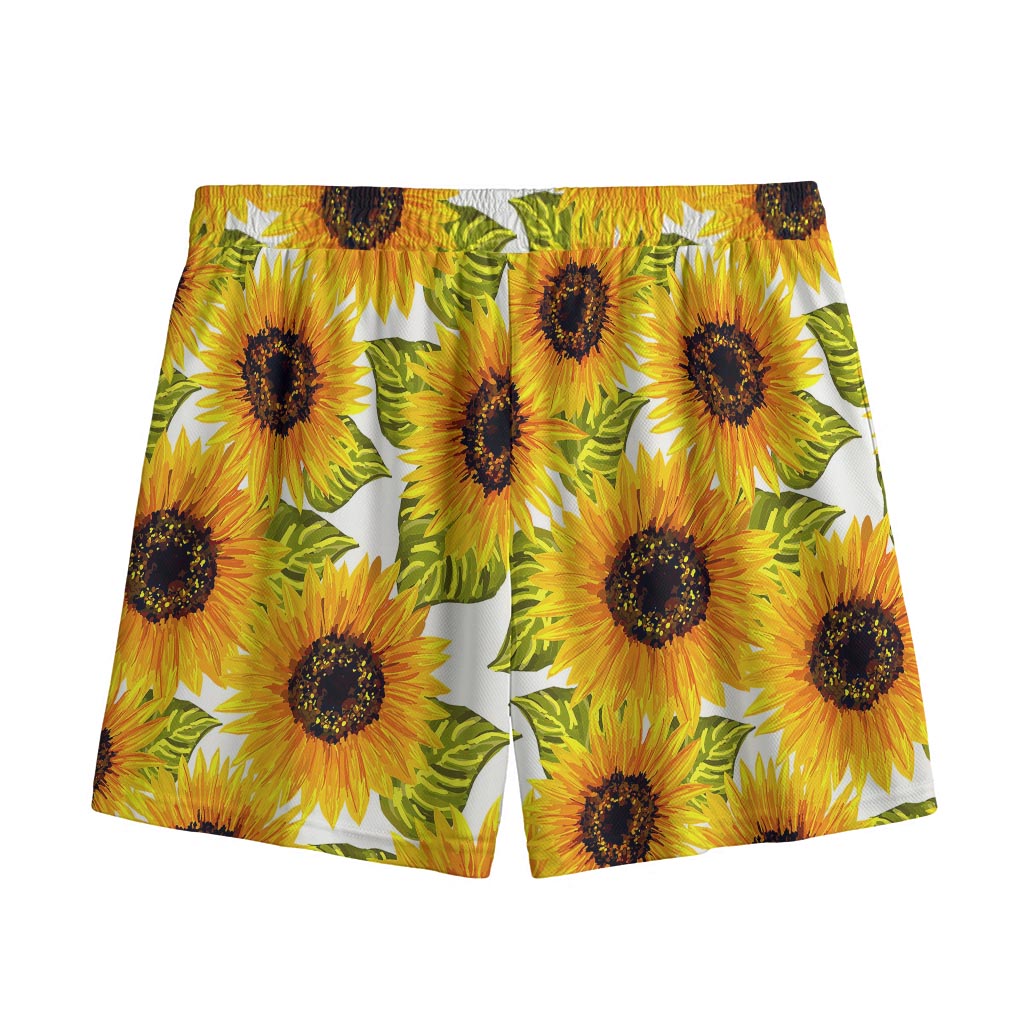 Doodle Sunflower Pattern Print Mesh Shorts