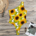 Doodle Sunflower Pattern Print One Shoulder Bodysuit
