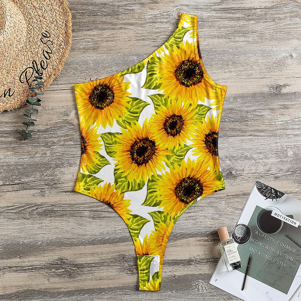 Doodle Sunflower Pattern Print One Shoulder Bodysuit