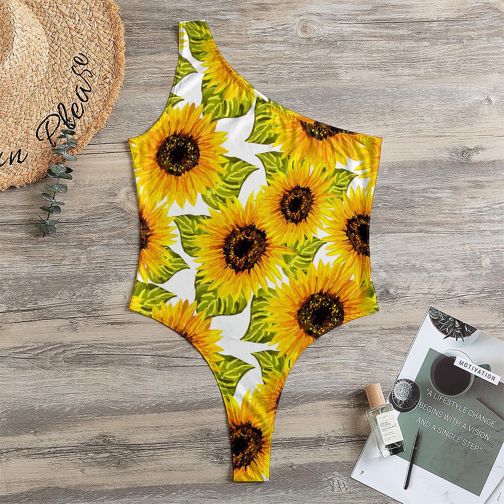 Doodle Sunflower Pattern Print One Shoulder Bodysuit