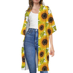 Doodle Sunflower Pattern Print Open Front Beach Cover Up
