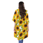 Doodle Sunflower Pattern Print Open Front Beach Cover Up