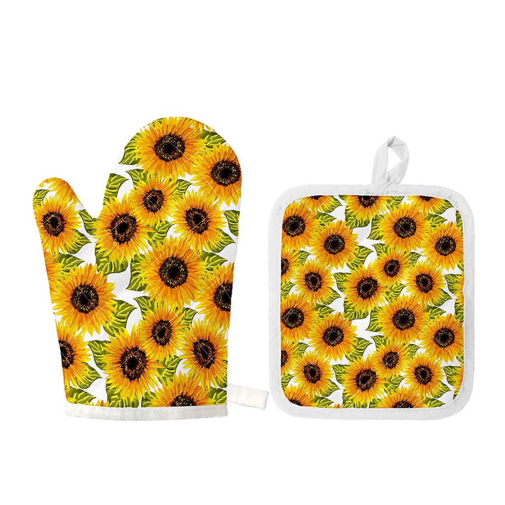Doodle Sunflower Pattern Print Oven Mitt And Pot Holder Set