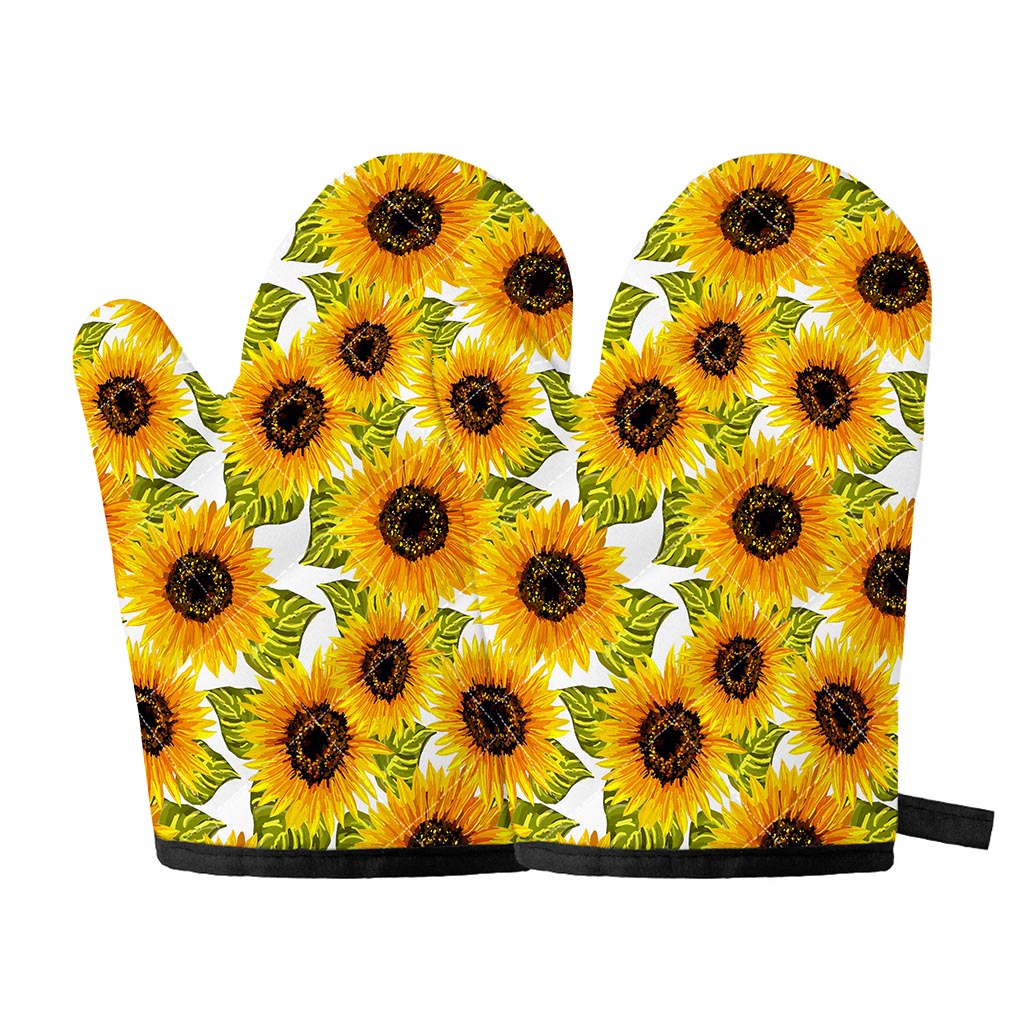 Doodle Sunflower Pattern Print Oven Mitts