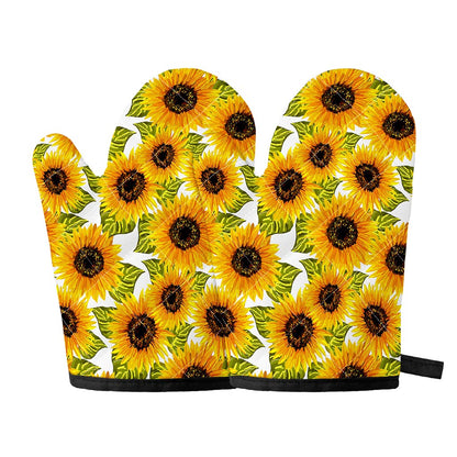 Doodle Sunflower Pattern Print Oven Mitts