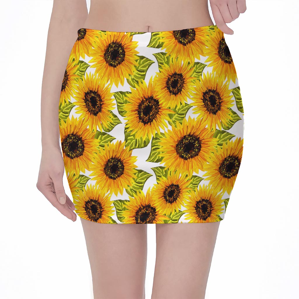 Doodle Sunflower Pattern Print Pencil Mini Skirt