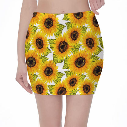 Doodle Sunflower Pattern Print Pencil Mini Skirt