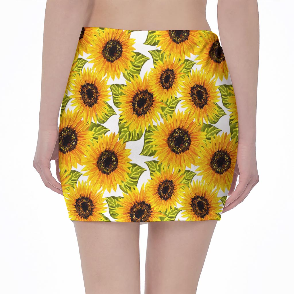 Doodle Sunflower Pattern Print Pencil Mini Skirt