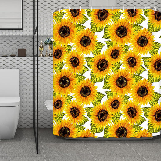 Doodle Sunflower Pattern Print Polyester Shower Curtain