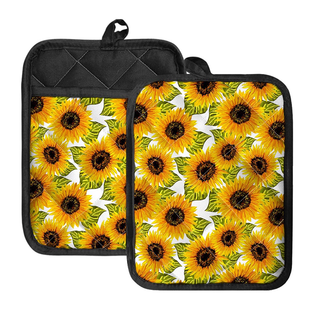 Doodle Sunflower Pattern Print Pot Holders With Pocket