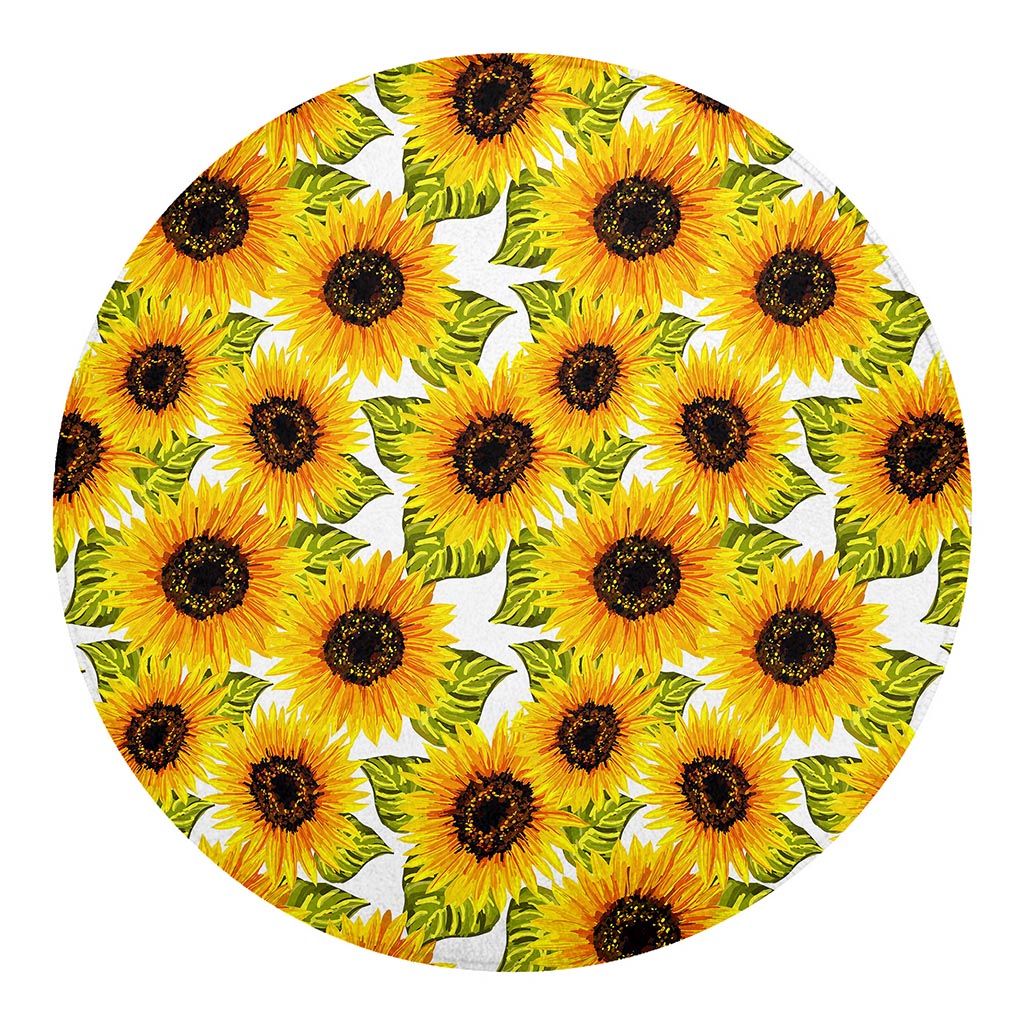 Doodle Sunflower Pattern Print Round Blanket