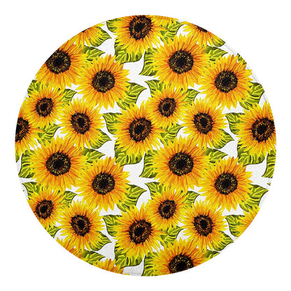Doodle Sunflower Pattern Print Round Blanket