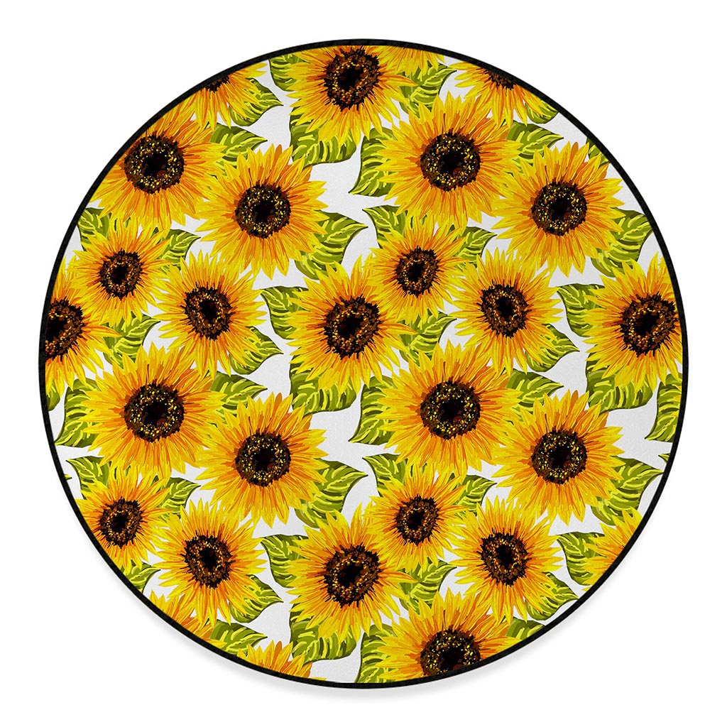 Doodle Sunflower Pattern Print Round Floor Mat