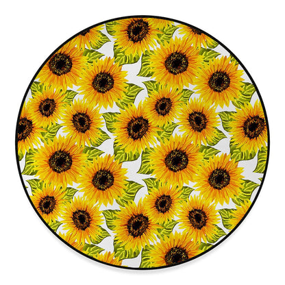 Doodle Sunflower Pattern Print Round Floor Mat