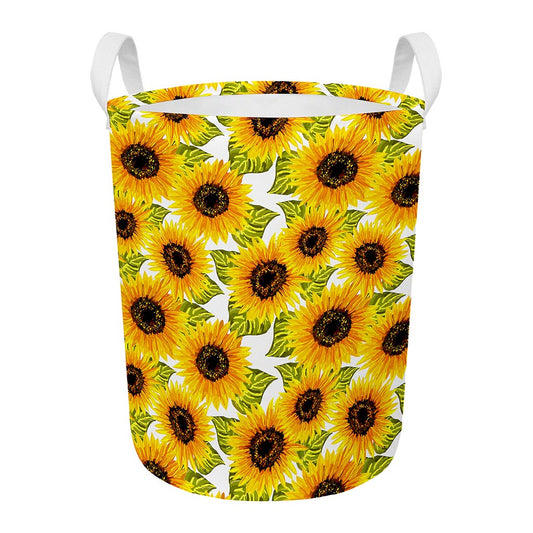 Doodle Sunflower Pattern Print Round Laundry Basket