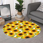 Doodle Sunflower Pattern Print Round Rug