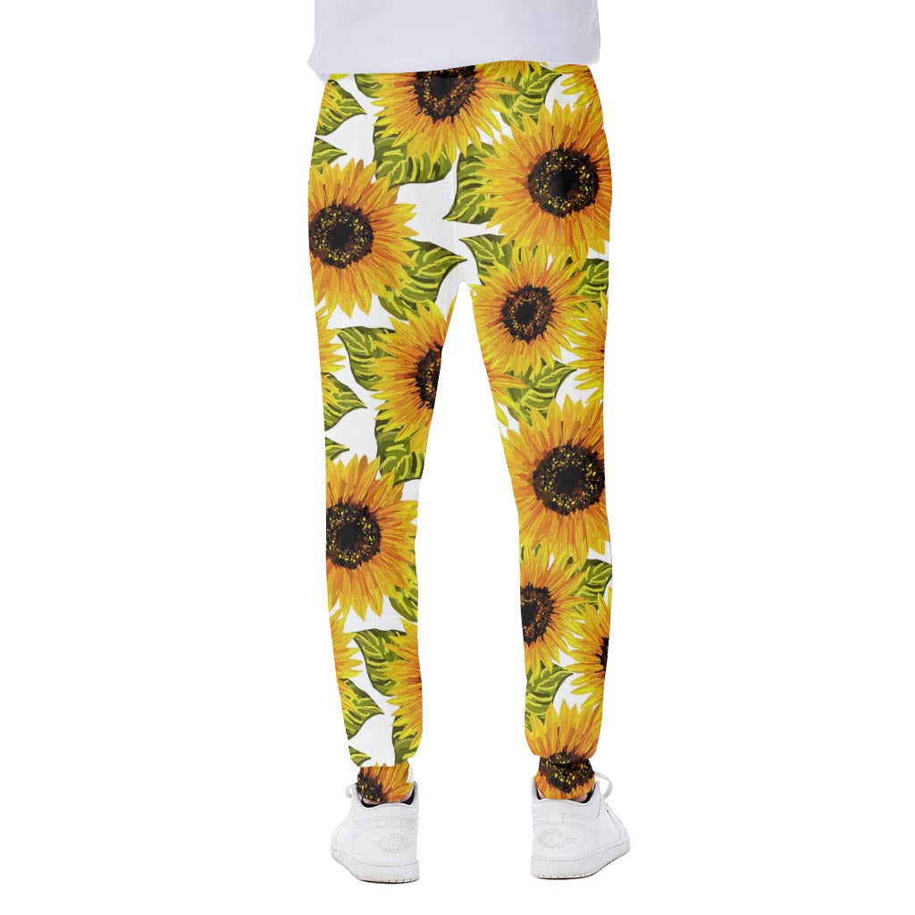 Doodle Sunflower Pattern Print Scuba Joggers