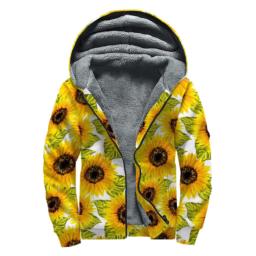 Doodle Sunflower Pattern Print Sherpa Lined Zip Up Hoodie