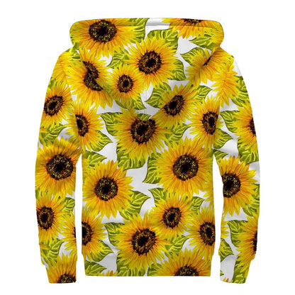 Doodle Sunflower Pattern Print Sherpa Lined Zip Up Hoodie