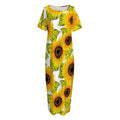 Doodle Sunflower Pattern Print Short Sleeve Long Nightdress