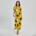 Doodle Sunflower Pattern Print Short Sleeve Maxi Dress